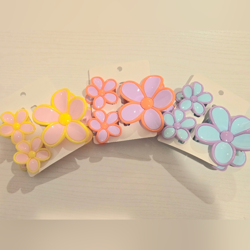 Colorful Flower Hair Clips 3 Sets
